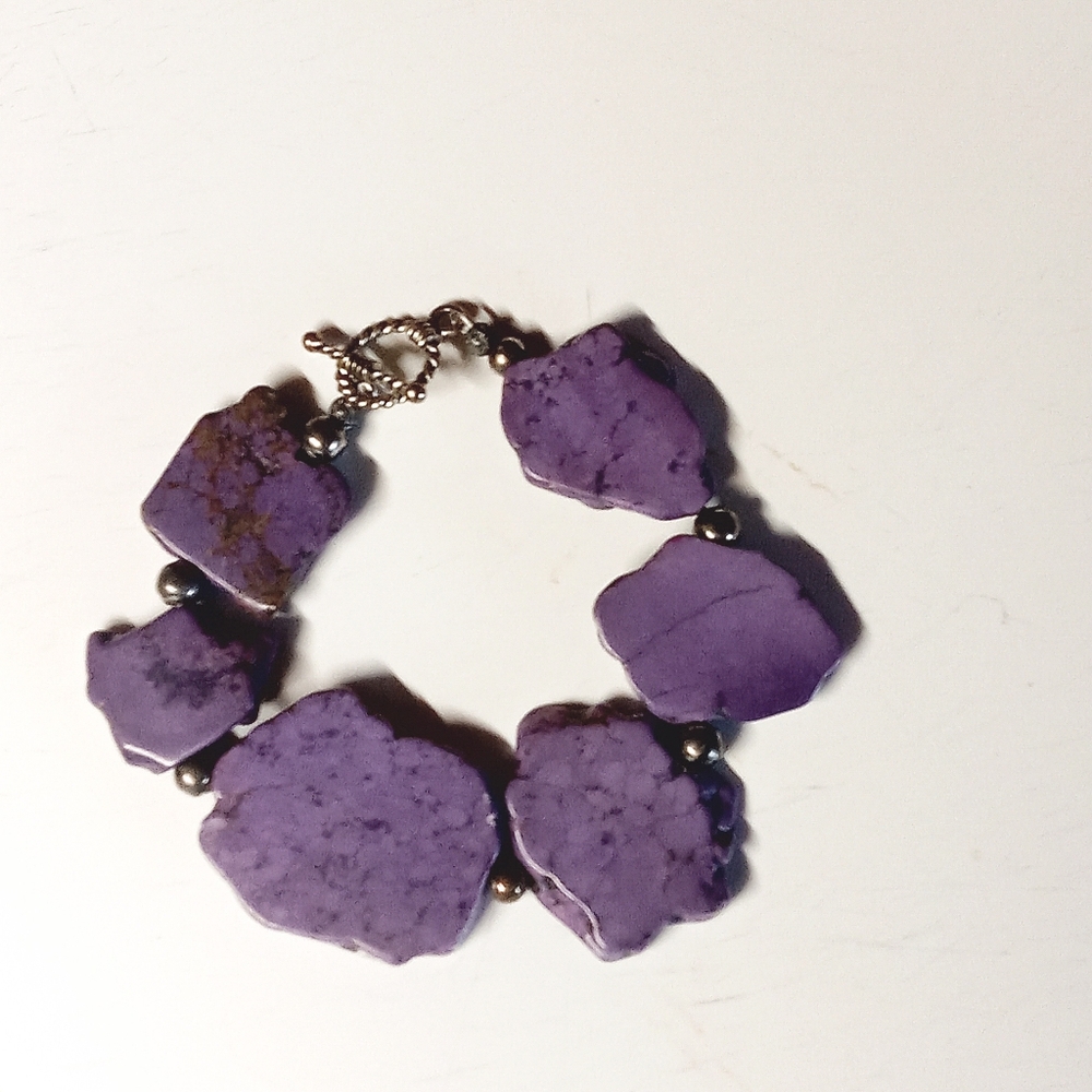 Chunky Slab Howlite Bracelet Purple Toggle Closure 7.5" Western Southwestern.